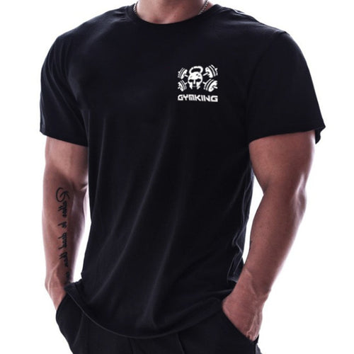 Load image into Gallery viewer, Gym Fitness T-shirt Men Summer Casual Print Cotton Short Sleeve Tee Shirt Male Bodybuilding Workout Black Tops Training Clothing
