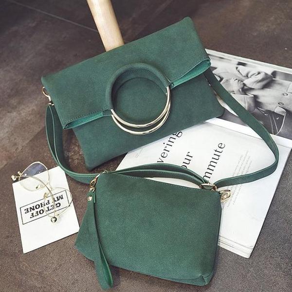 Fold Over Envelope Round Handle Messenger Bag + Handbag-women-wanahavit-green-(30cm<Max Length<50cm)-wanahavit