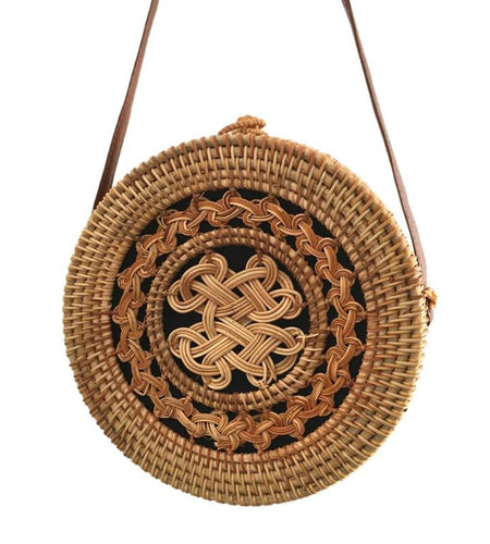 Bohemian Mandala Flap Round Straw Rattan Bag-women-wanahavit-wanahavit