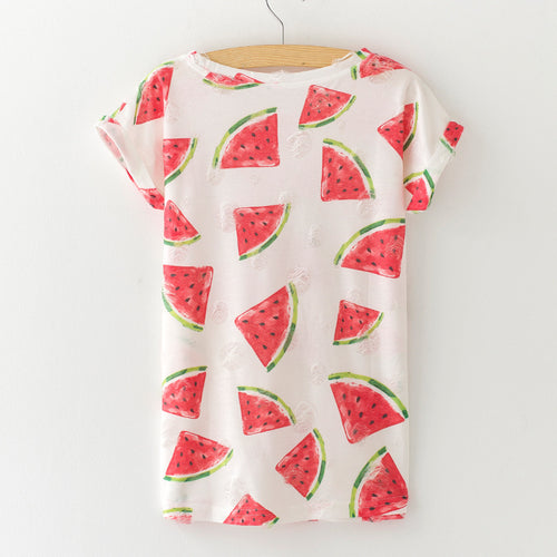 Load image into Gallery viewer, Star Printed Vintage with Holes Summer Tshirt-women-wanahavit-Watermelon-M-wanahavit
