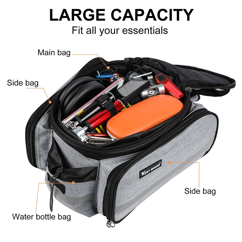Mountain Road Bicycle Bag Bike 3 in 1 Trunk Bag Cycling Double Side Rear Rack Tail Seat Pannier Pack Luggage Carrier