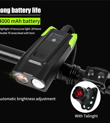 4000mAh Smart Induction Bicycle Front Light Set USB Rechargeable 800 Lumen LED Bike Light with Horn Bike Lamp Cycling FlashLight