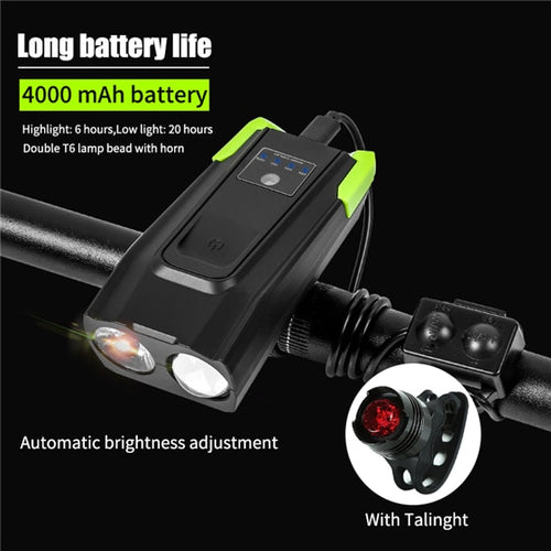 Load image into Gallery viewer, 4000mAh Smart Induction Bicycle Front Light Set USB Rechargeable 800 Lumen LED Bike Light with Horn Bike Lamp Cycling FlashLight

