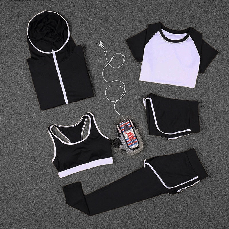 Women Yoga Sport Suit Bra Set Female Short-sleeved Summer Sportswear Running Quick Dry Fitness Training Clothing