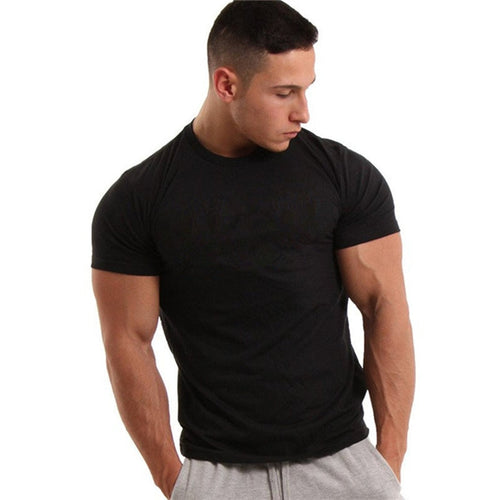 Load image into Gallery viewer, Men Short sleeve black Solid Cotton T-shirt Gyms Fitness Bodybuilding Workout t shirts Male Summer Casual Slim Tee Tops clothing
