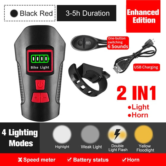 Waterproof Bicycle Light USB Rechargeable Bike Front Light Flashlight With Bike Computer LCD Speedometer Cycling Head Light Horn