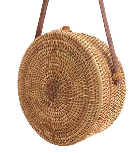 Cylindrical Plain Flap Round Straw Rattan Bag-women-wanahavit-wanahavit
