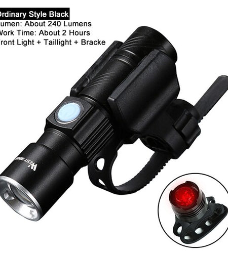 Zoomable Bike Light Waterproof Portable Tactical Torch LED Flashlight USB Rechargeable Bicycle Cycling Front Lamp