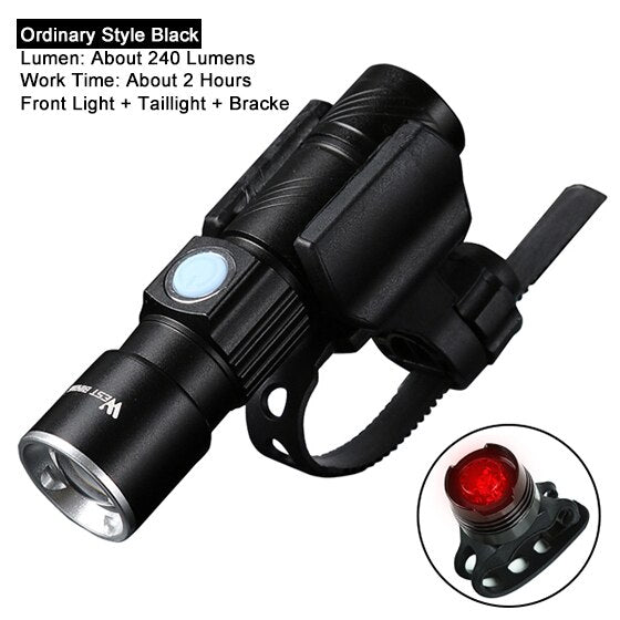 Zoomable Bike Light Waterproof Portable Tactical Torch LED Flashlight USB Rechargeable Bicycle Cycling Front Lamp