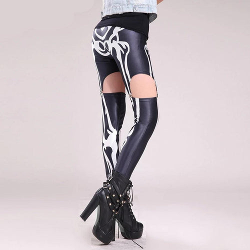 Load image into Gallery viewer, Gothic Skeleton Print Patchwork Hollow Steampunk Legging Pants-women fashion-wanahavit-Black-One Size-wanahavit
