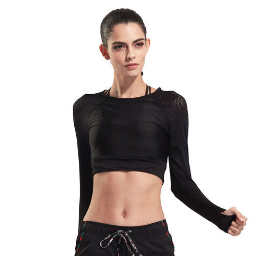 Load image into Gallery viewer, Breathable Yoga Crop Top Long Sleeve Shirt-women fitness-wanahavit-Black-S-wanahavit
