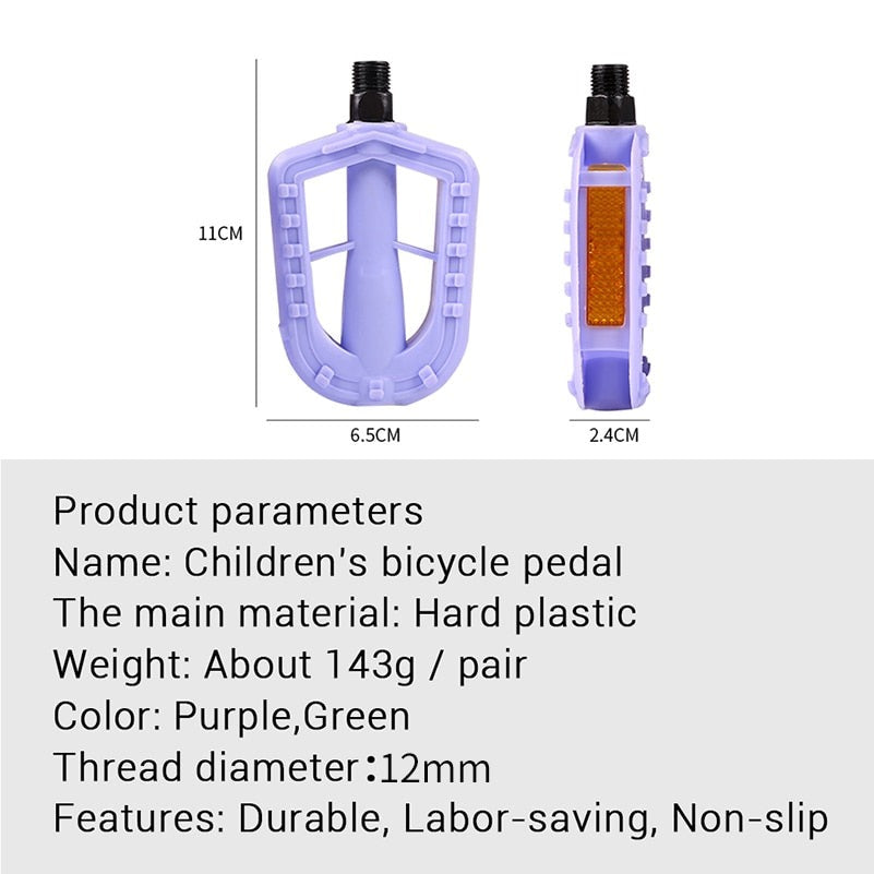 Lightweight Kids' Bikes Bicycle Pedal 12MM Hard Plastic Footrest Cycling Pedsl Anti-Slip Children Kid Bicycle Pedals