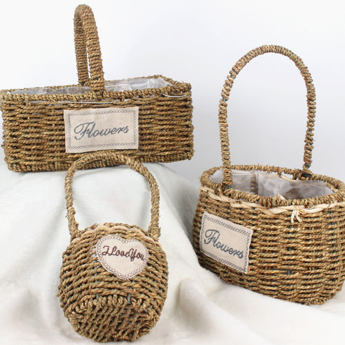 Load image into Gallery viewer, Big Handmade Bamboo Flower Basket with Handle-home accent-wanahavit-C-wanahavit

