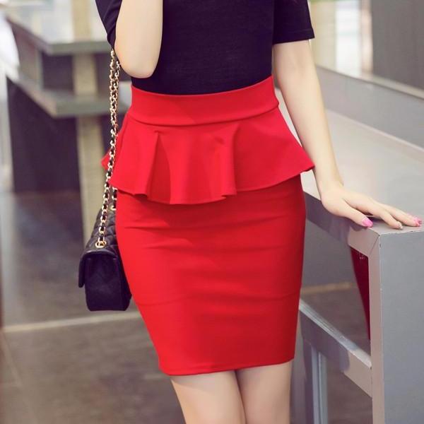 Elegant Ruffles Pencil Skirt-women-wanahavit-Red-XXL-wanahavit
