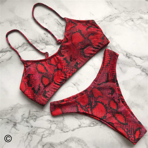 Load image into Gallery viewer, Sexy Red Snake Print Bikini Women Swimwear Female Swimsuit Two-pieces Bikini set Brazilian Bather Bathing Suit Swim V871R
