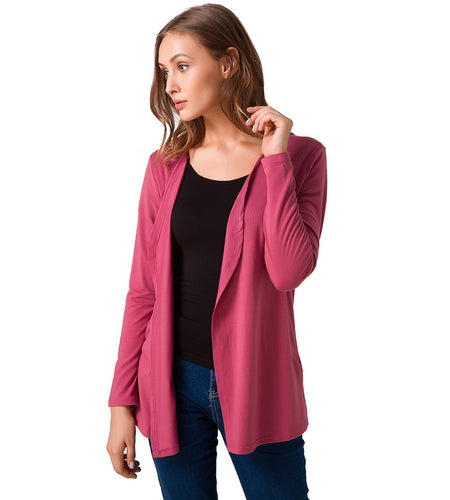 Solid Slim Cotton Long Sleeve Cardigan-women-wanahavit-Pink-L-wanahavit