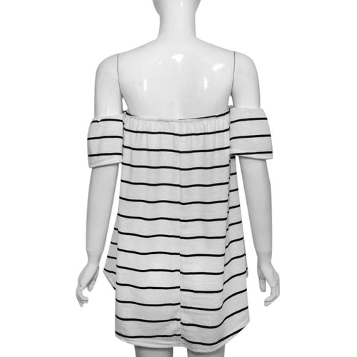 Load image into Gallery viewer, Striped Cute Off Shoulder Loose Shirt-women-wanahavit-White-S-wanahavit
