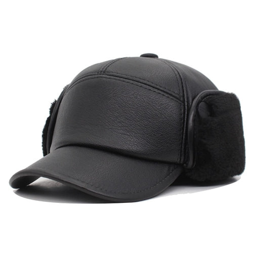 Load image into Gallery viewer, Winter Baseball Cap Men Snapback Black Leather Earflaps Dad Hats For Men Women PU Bone Gorra Casquette Solid Male Hat Cap
