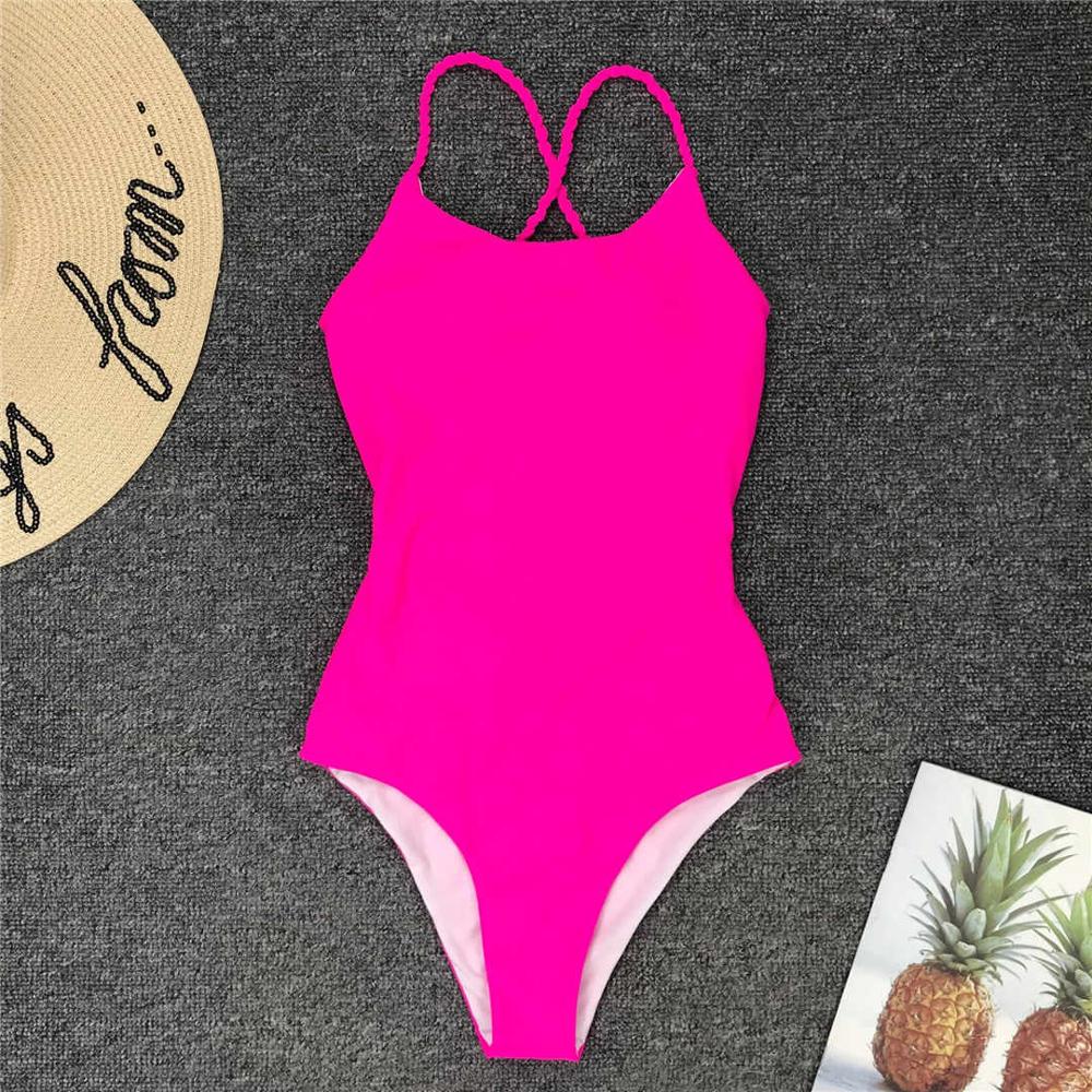 Neon Green Pink Braided Strap Cross Back Sexy One Piece Swimsuit Women Swimwear Female Bather Bathing Suit Swim Lady V127G