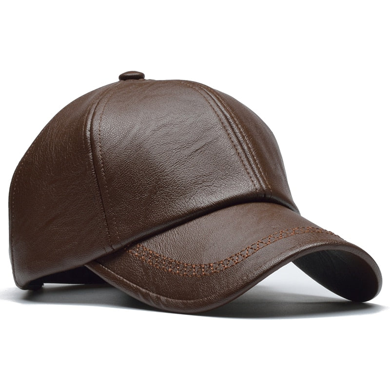 High Quality Leather Cap for Men Solid Winter Pu Leather Baseball Caps Brand Snapback Hat Bone Masculino Fitted hats