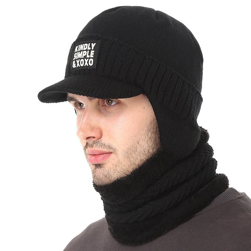 Winter Hat Scarf Skullies Beanies For Men Knitted Hat Women Mask Thick Balaclava Earflap Wool Bonnet Male Beanie Hats Cap