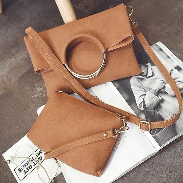 Fold Over Envelope Round Handle Messenger Bag + Handbag-women-wanahavit-brown-(30cm<Max Length<50cm)-wanahavit