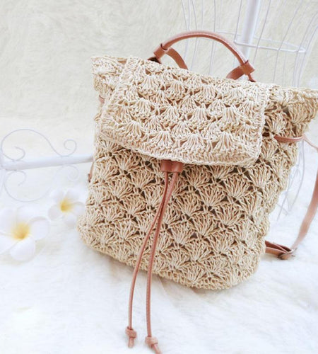 Drawstring Hollow Out Straw Knitted Tote Bag-women-wanahavit-wanahavit