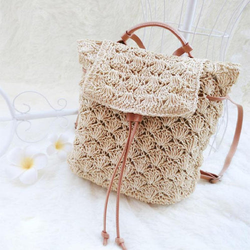 Load image into Gallery viewer, Drawstring Hollow Out Straw Knitted Tote Bag-women-wanahavit-wanahavit
