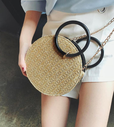 Women Handmade Round Beach Shoulder Bag-women-wanahavit-Khaki-wanahavit