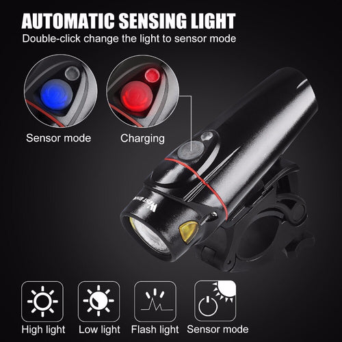 Load image into Gallery viewer, 350 Lumen Intelligent Bicycle Light Sensor Auto 2200mAh Cycling Headlight USB Rechargeable Waterproof MTB Bike Light
