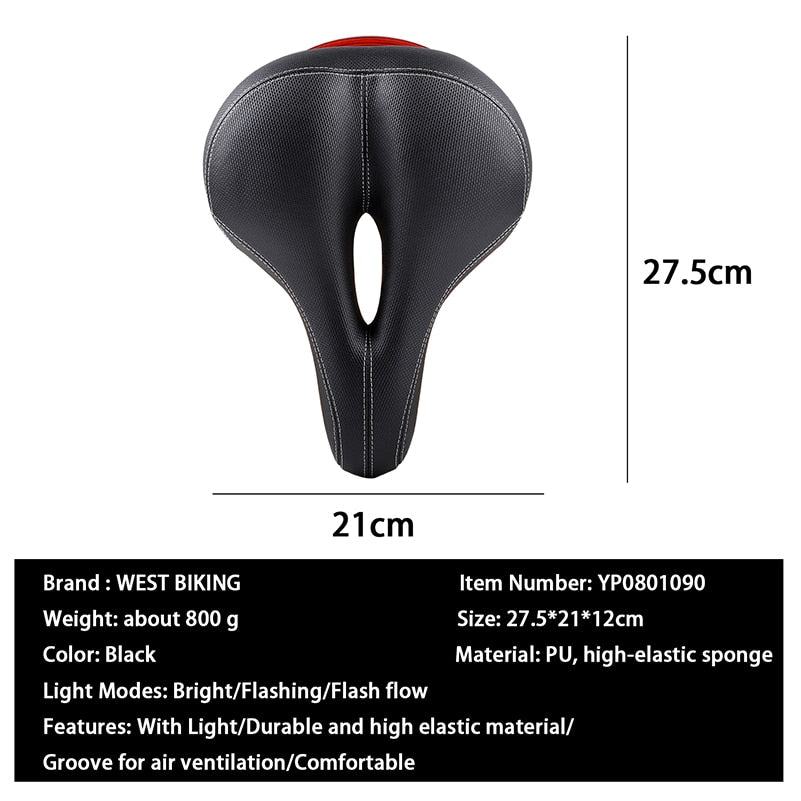 Wide Bicycle Saddle with Taillight Soft Sponge Cushion Hollow Thicken Cycling Ciclismo Seat MTB Mountain Bike Saddle