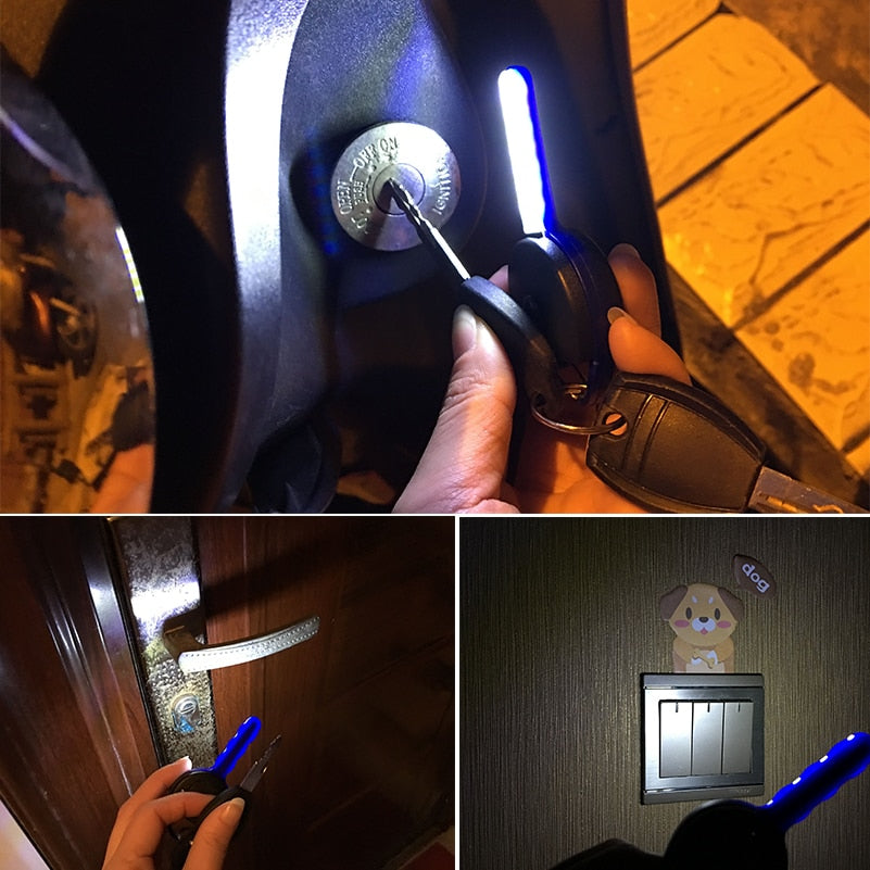 Mini LED Flashlight Key Light Outdoor Sport Camping Hiking Night Emergency Tool Lamp Key Shape Key Chain Ring Light