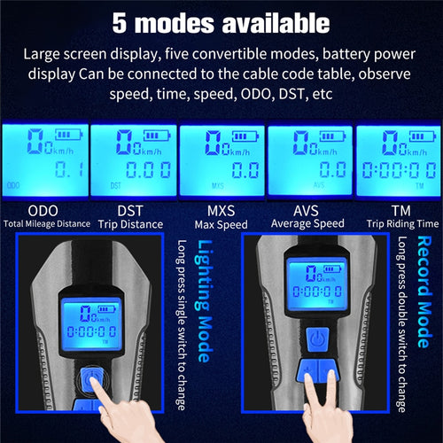 Load image into Gallery viewer, Waterproof Bicycle Light USB Rechargeable Bike Front Light Flashlight With Bike Computer LCD Speedometer Cycling Head Light Horn
