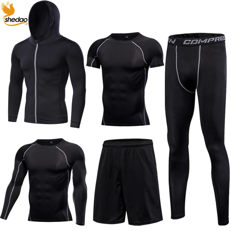 Men's Gym Training Fitness Sportswear Tights Slim Clothes Running Workout Tracksuit Suits Quick Drying High Elastic Sports Wear