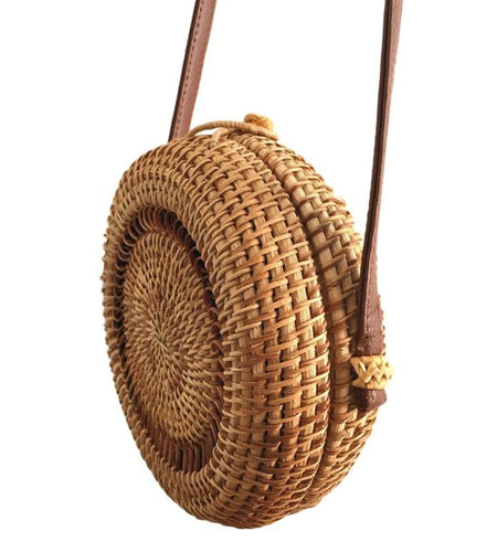 Small Outlined Flap Round Straw Rattan Bag