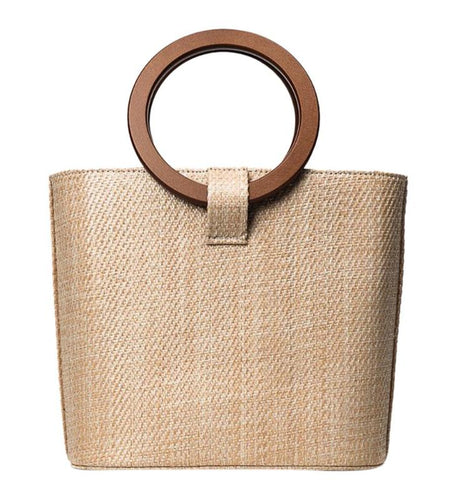 Wooden Circle Handle Knitted Straw Bamboo Bag-women-wanahavit-wanahavit