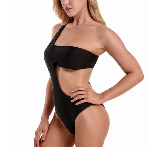 Load image into Gallery viewer, Sexy One Shoulder Solid Bather Monokini-women fitness-wanahavit-Black-L-wanahavit
