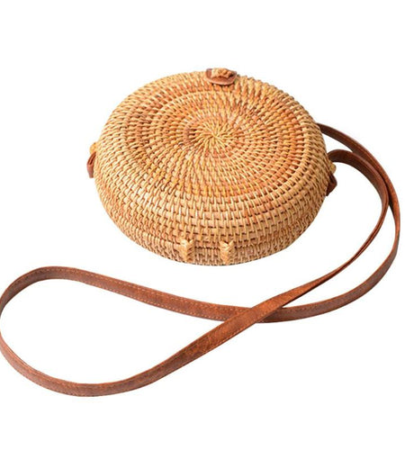 Small Plain Flap Round Straw Rattan Bag-women-wanahavit-Round-wanahavit