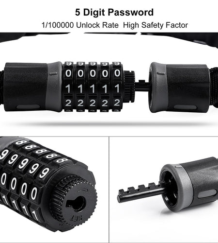 Bicycle Lock 5 Password Bike Digital Chain Lock Security Outddor Anti-Theft Lock Motorcycle Cycling Bike Accessories