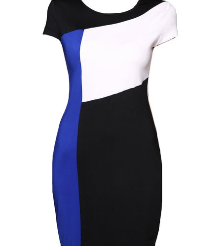 Three Color Slice Accent Summer Slim Fit Dress-women-wanahavit-Blue-XXL-wanahavit