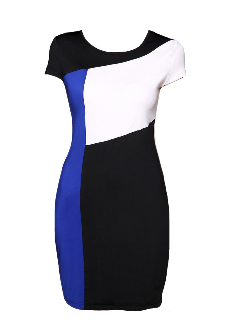 Three Color Slice Accent Summer Slim Fit Dress-women-wanahavit-Blue-XXL-wanahavit