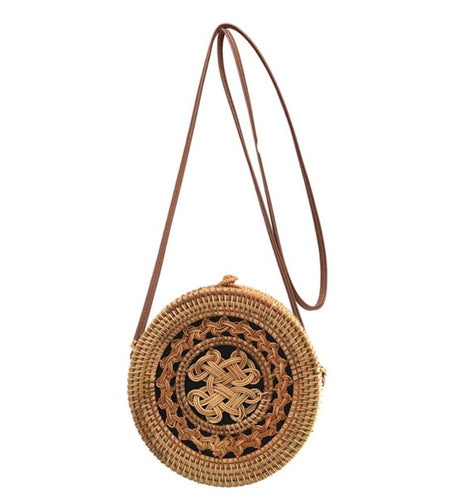 Bohemian Mandala Flap Round Straw Rattan Bag-women-wanahavit-wanahavit