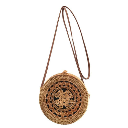 Load image into Gallery viewer, Bohemian Mandala Flap Round Straw Rattan Bag-women-wanahavit-wanahavit
