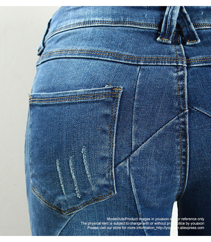 Cross Line Patchwork Low Waist Stretchy Skinny Pants-women-wanahavit-blue-S-wanahavit