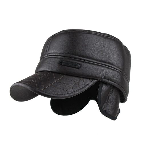 Load image into Gallery viewer, Faux Leather Military Cap with Ear Flaps-unisex-wanahavit-Brown-wanahavit
