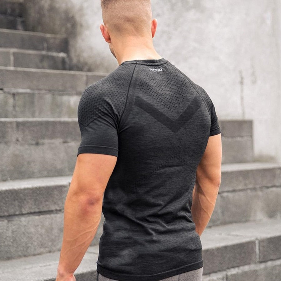 Men Compression Skinny T-shirt Gym Fitness Bodybuilding Shirt Summer Running Quick Dry Tee Tops Male Workout Crossfit Clothing