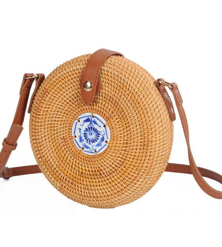 Small Decorative Flap Round Straw Rattan Bag-women-wanahavit-wanahavit