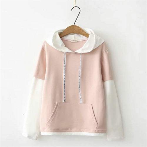 Load image into Gallery viewer, Nice Color Accent Patchwork Hooded Sweater-women-wanahavit-Pink-One Size-wanahavit
