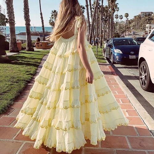 Load image into Gallery viewer, Elegant Sleeveless Women Dress Strapless Off Shoulder Oversized Ruffles Midi Dresses Female Fashion Summer
