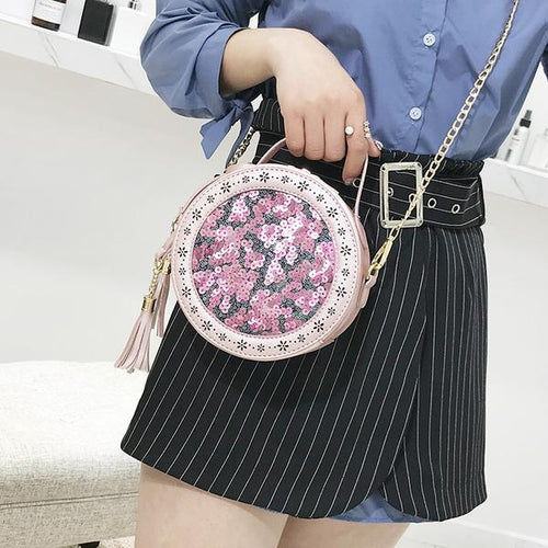 Load image into Gallery viewer, Sequins Bling Tassel Chain Leather Shoulder Bag-women-wanahavit-pink-Mini(Max Length&lt;20cm)-wanahavit
